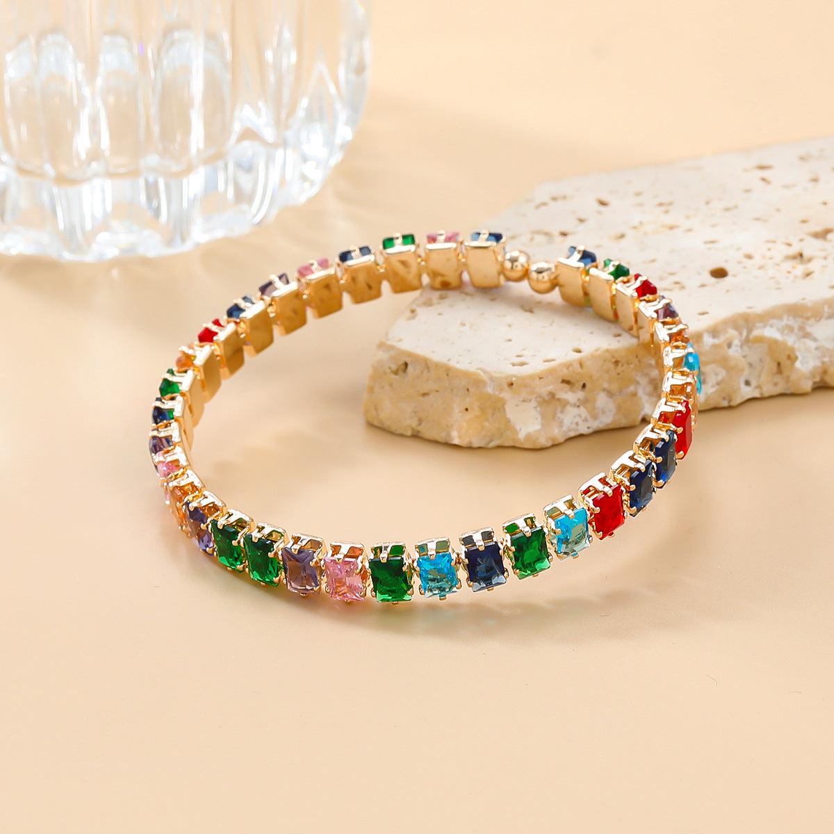 Wholesale Square Colored Diamond Alloy Zircon Bracelet